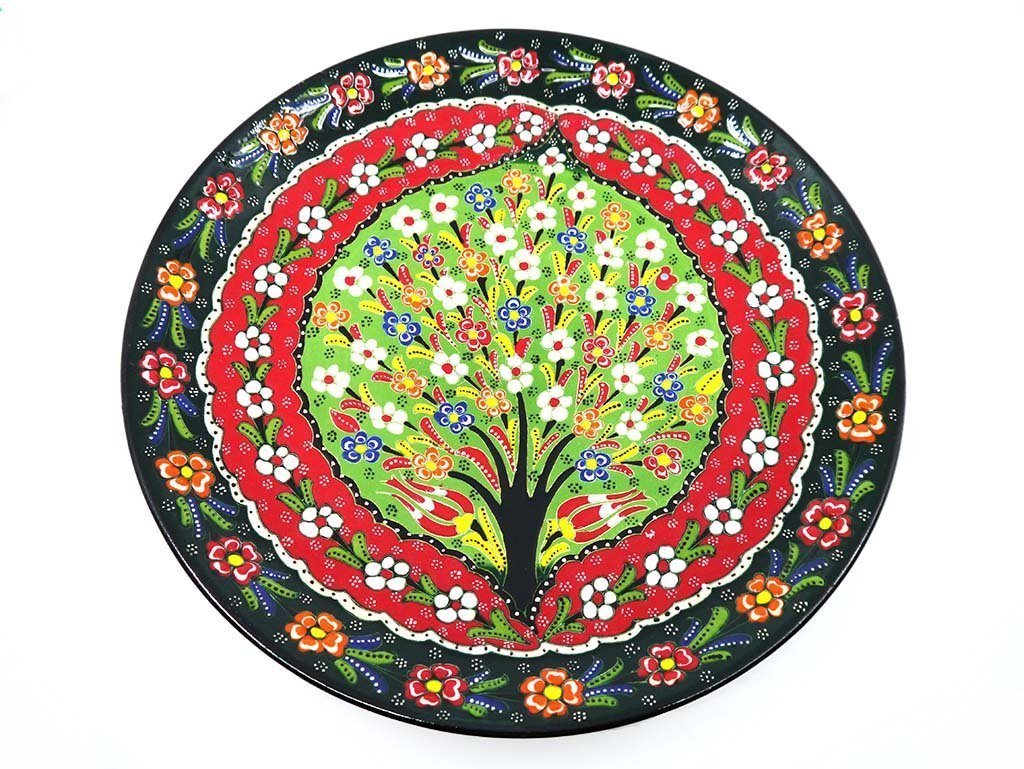 turkish plate round tree of life green large