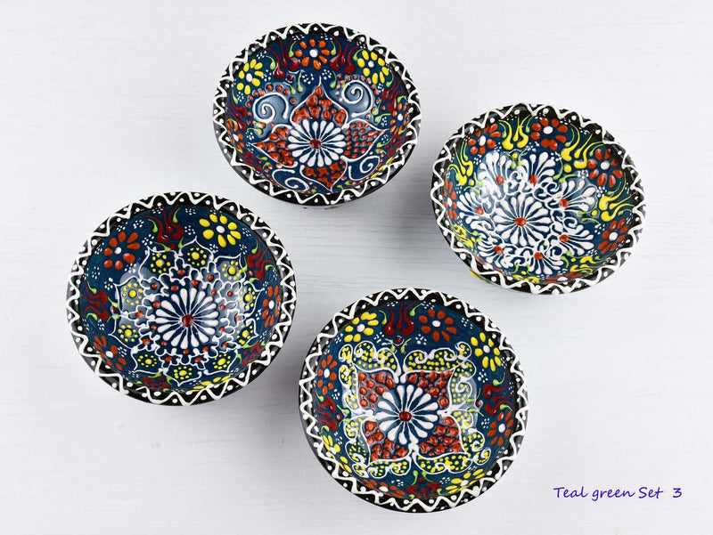 5 cm Turkish Bowls Dantel Nimet Set of 4 Ceramic Sydney Grand Bazaar Teal green 3 