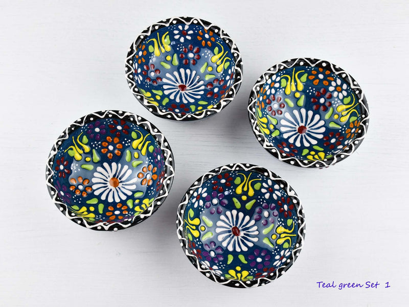 5 cm Turkish Bowls Dantel Nimet Set of 4 Ceramic Sydney Grand Bazaar Teal green 1 