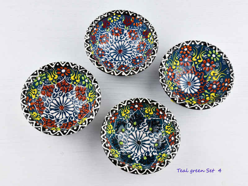 5 cm Turkish Bowls Dantel Nimet Set of 4 Ceramic Sydney Grand Bazaar Teal green 4 