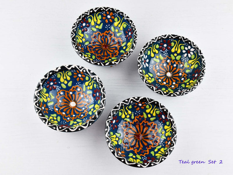 5 cm Turkish Bowls Dantel Nimet Set of 4 Ceramic Sydney Grand Bazaar Teal green 2 