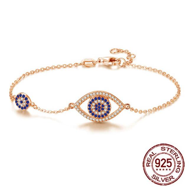 925 Evil Eye Rose Gold Silver Bracelet with Hamsa Hand