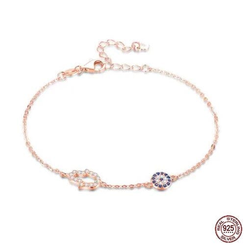 925 Evil Eye Rose Gold Silver Bracelet with Hamsa Hand Evil Eye Sydney Grand Bazaar 