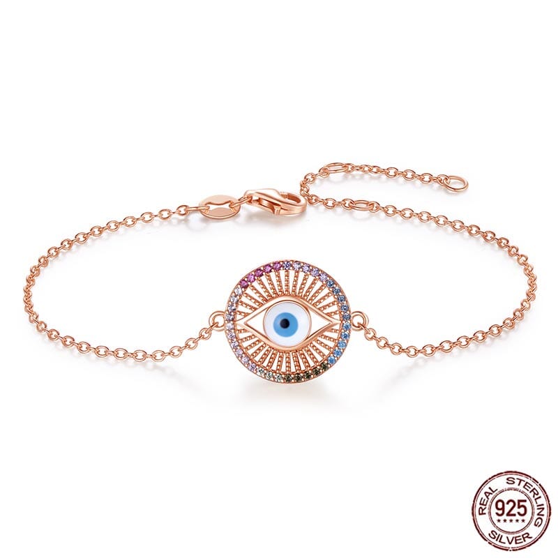 925 Evil Eye Silver Multicoloured Round Bracelet Rose Gold Evil Eye Sydney Grand Bazaar 