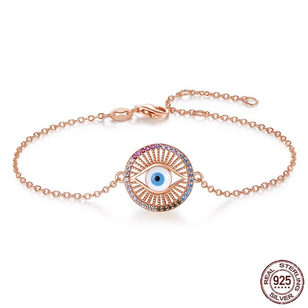 925 Evil Eye Silver Multicoloured Round Bracelet Rose Gold Evil Eye Sydney Grand Bazaar 