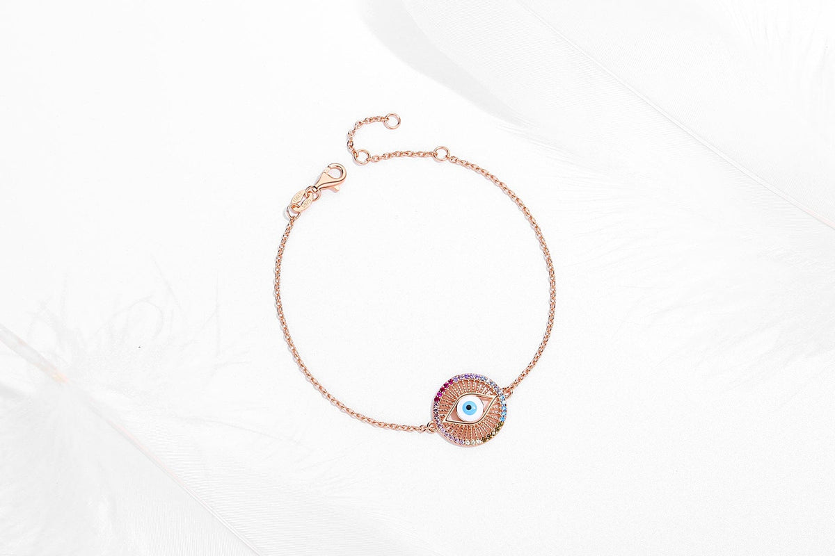 925 Evil Eye Silver Multicoloured Round Bracelet Rose Gold Evil Eye Sydney Grand Bazaar 