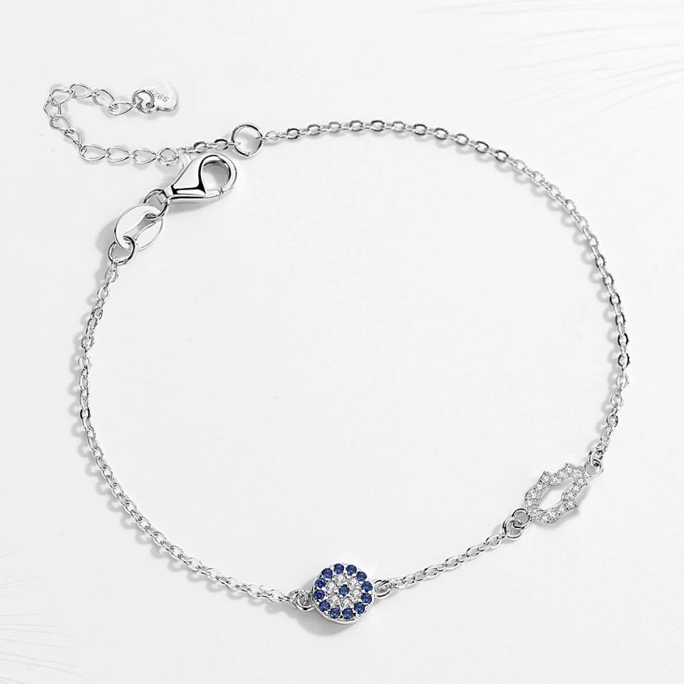 925 Evil Eye Sterling Silver Bracelet with Hamsa Hand Evil Eye Sydney Grand Bazaar 