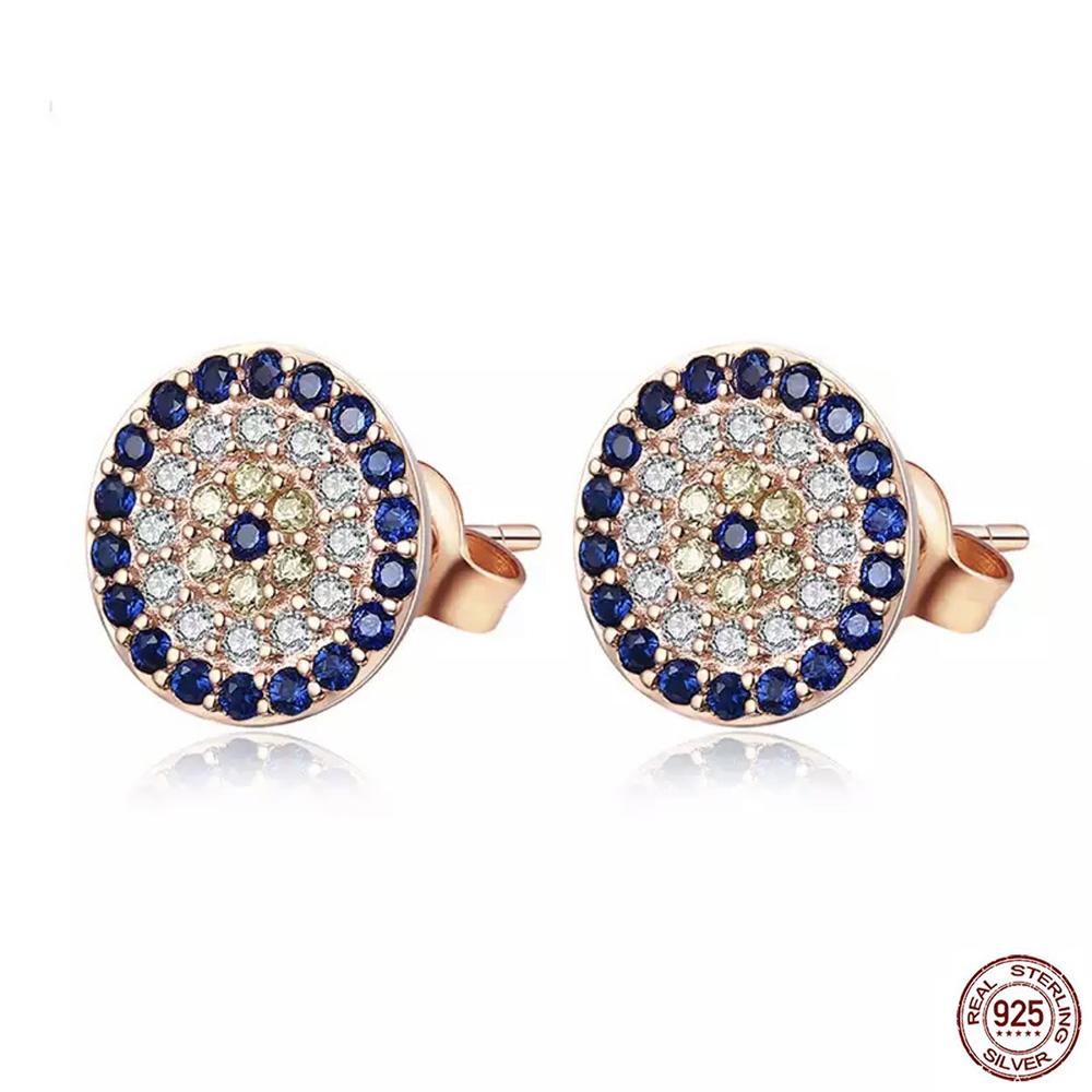 925 Evil Eye Silver Earring Rose Gold Colour Turkish Greek Mati