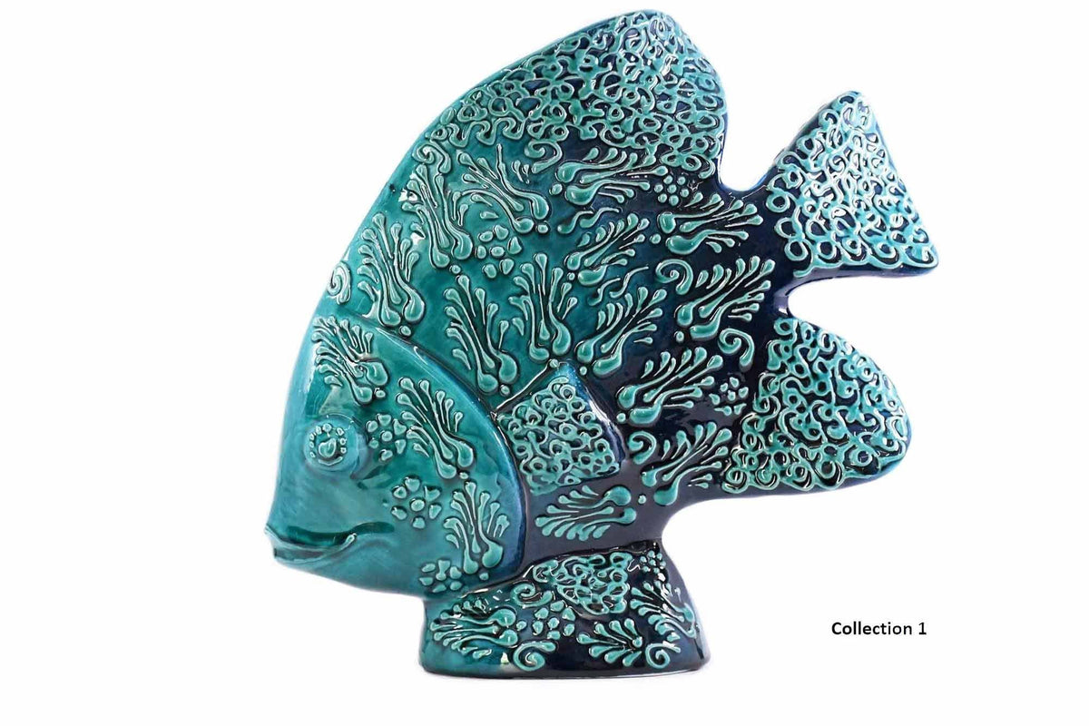 Turkish Ceramic Fish Figurines Turquoise Green