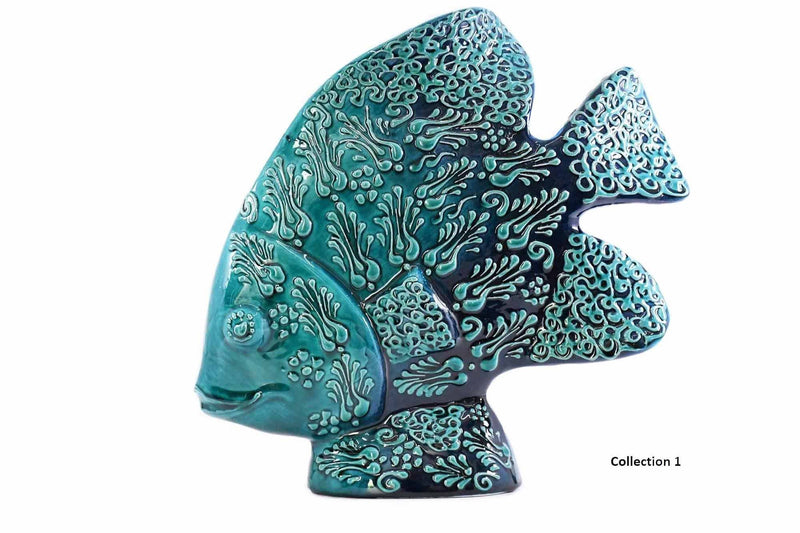 Turkish Ceramic Cat Figurine Dantel Light Blue Squatting