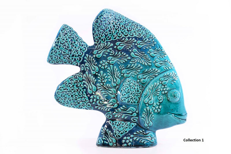 Turkish Ceramic Fish Figurines Turquoise Green