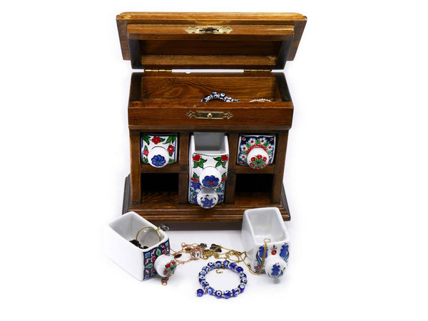 Hand painted ceramic drawers box brown
