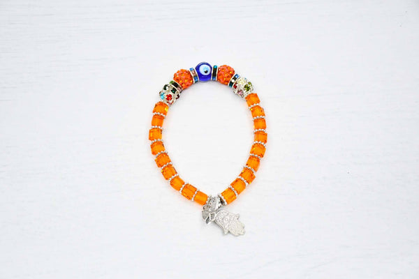 Turkish Greek Mati Evil Eye Bracelet Orange Hamsa Hand