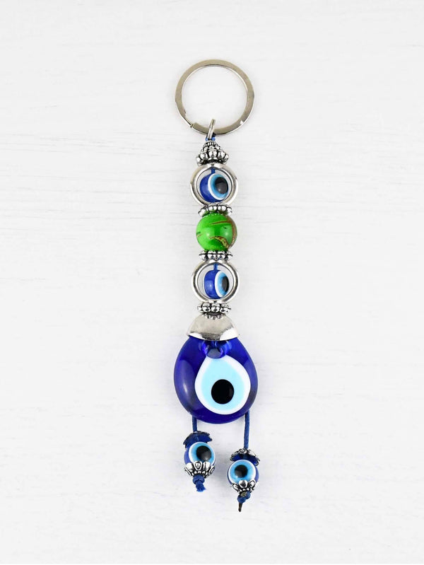 Evil Eye Keyring Green Bead