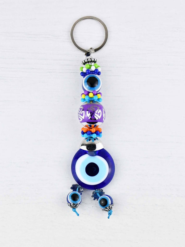 Evil Eye Keyring Large Purple Ball Colourful