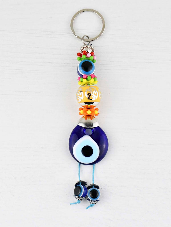 Evil Eye Keyring Large Yellow Ball Colourful