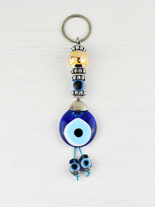 Evil Eye Keyring Large Yellow Ball Eye Bead