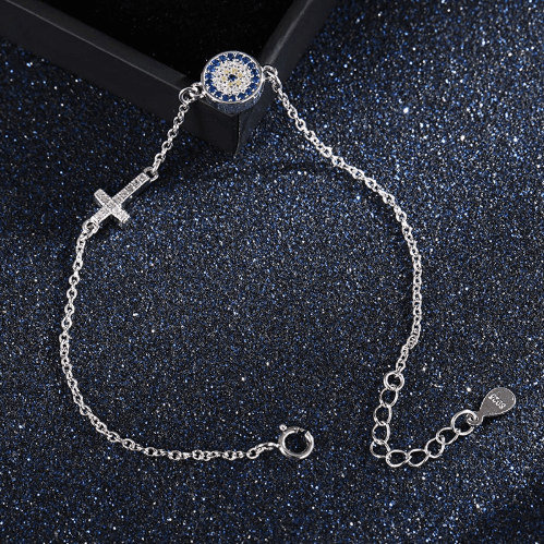925 Evil Eye Cross Sterling Silver Bracelet