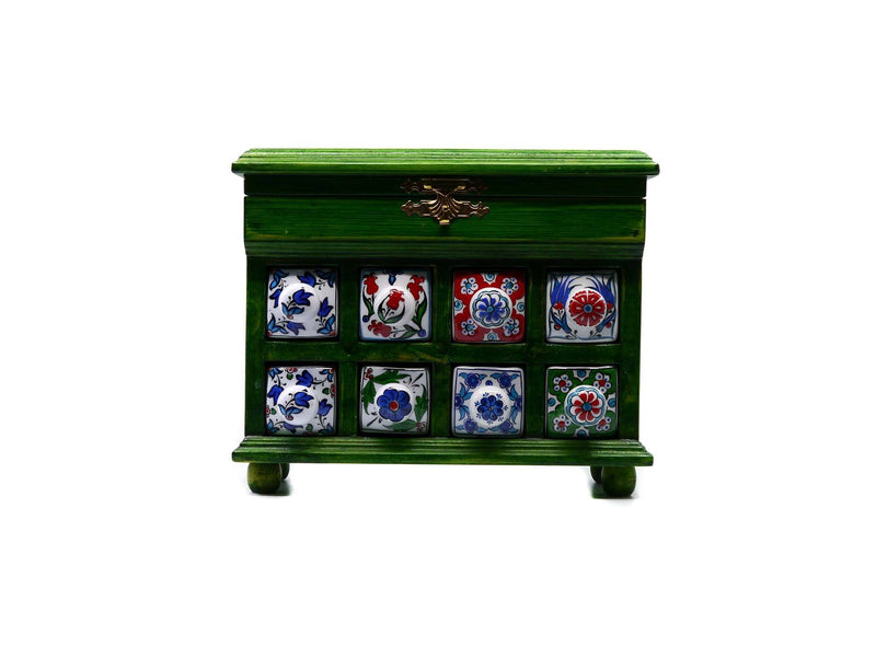 Hand painted ceramic chest box green