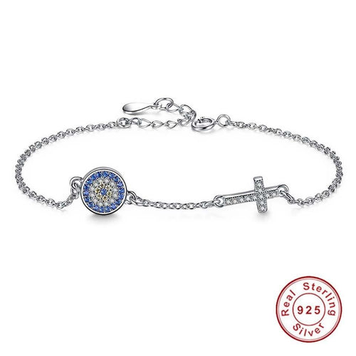 925 Evil Eye Cross Sterling Silver Bracelet