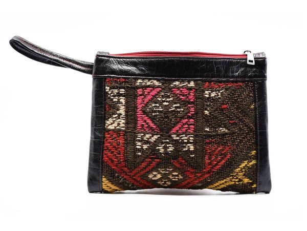 Turkish Wool Kilim Pouch Colourful Black