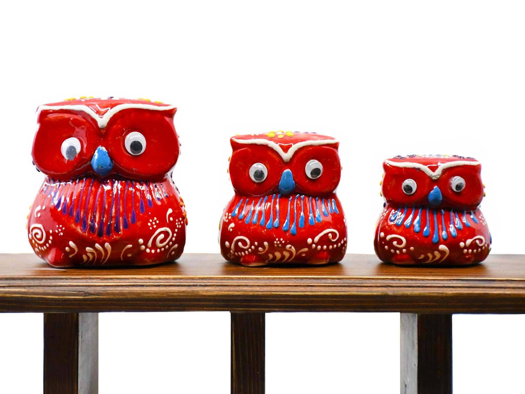 Owl ornament set red colour