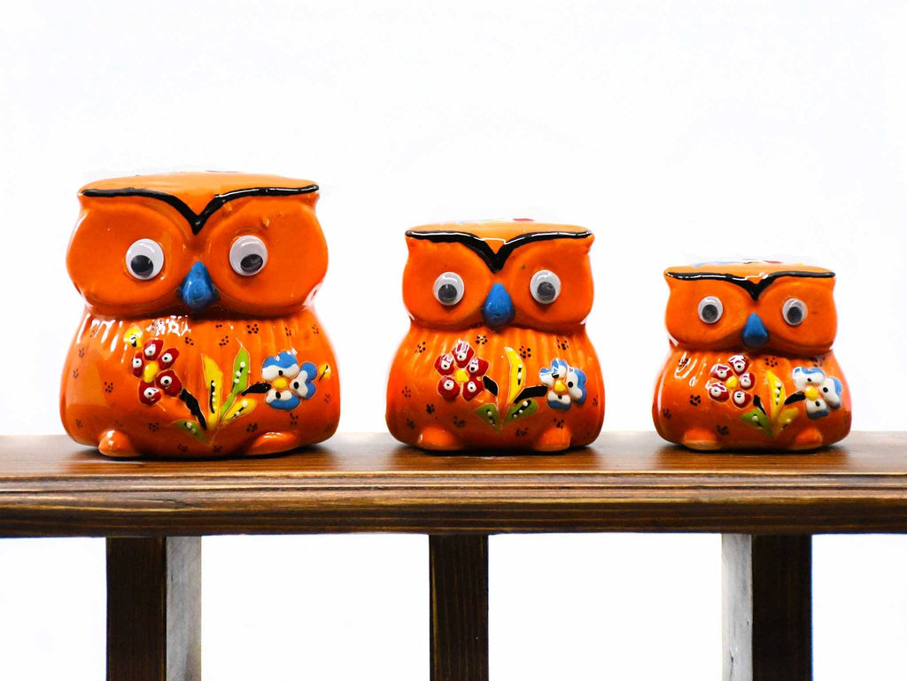 Owl Ornament Flower Orange Set of 3