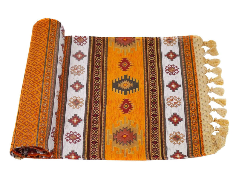 Turkish Table Runner Orange White Colour