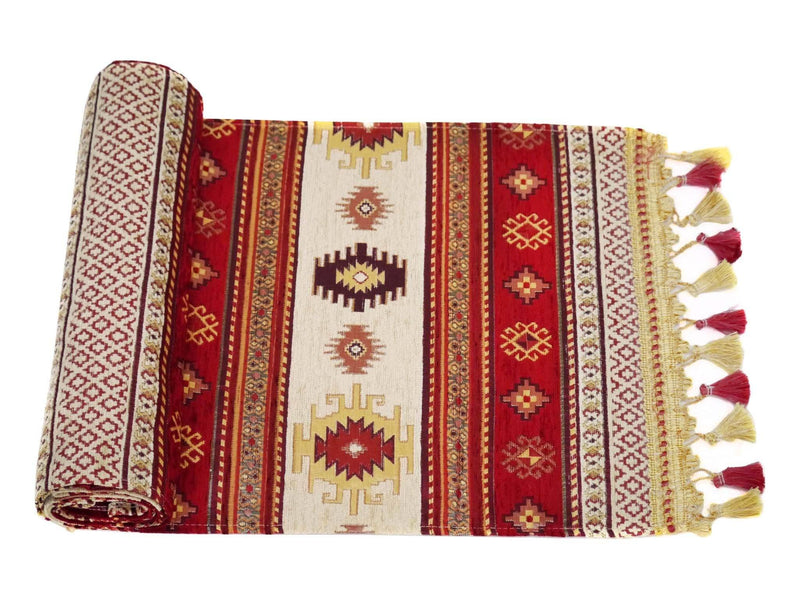 Turkish Table Runner Red Cream Colour