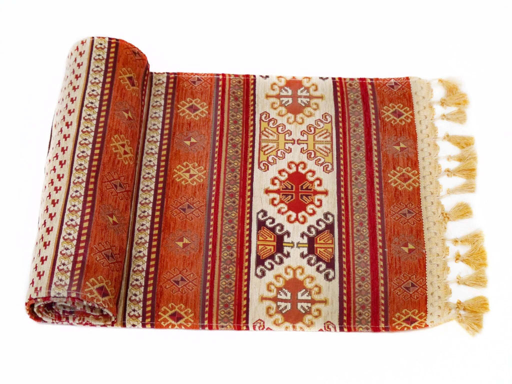Table Runner Aztec, Rusty Cream