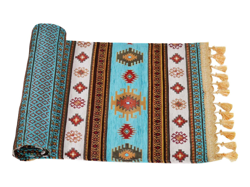 Turkish Table Runner Turquoise White Colour