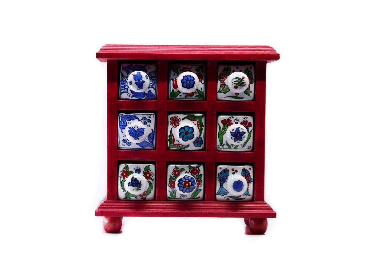 Hand painted ceramic drawers box red