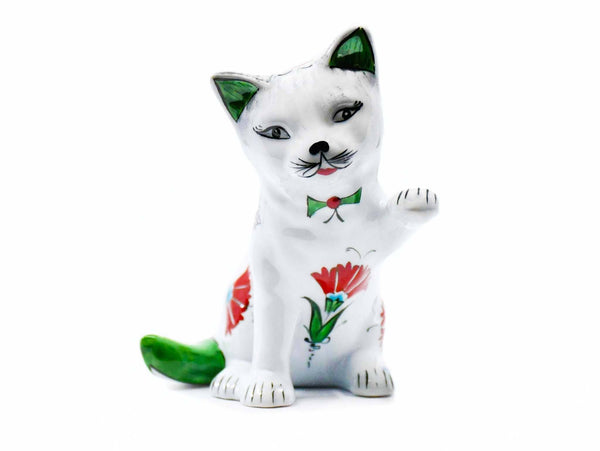 Turkish Cat Figurine Playful Green Tail Iznik