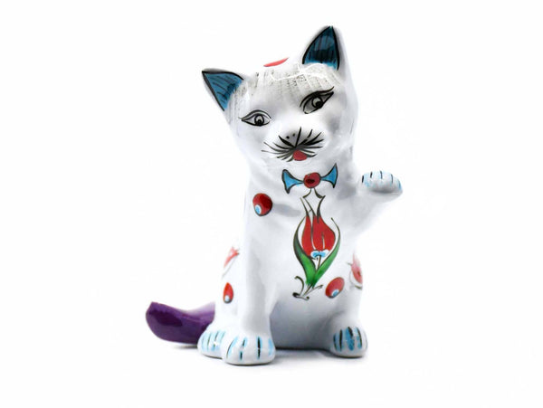Turkish Cat Figurine Playful Purple Tail Iznik