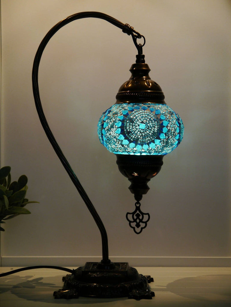 Turkish Lamp Hanging Aqua White Kilim