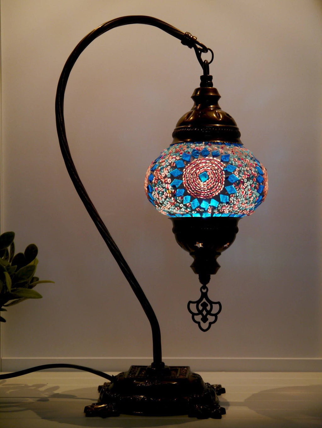 Turkish Lamp Hanging Aqua Pink Circle Beads