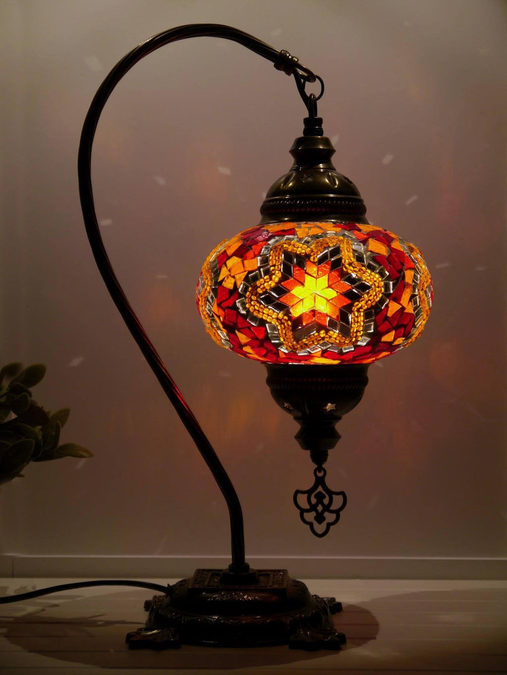 Turkish Lamp Red Orange Mosaic Star