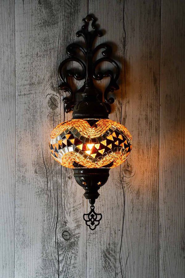 Turkish Wall Light Single Golden Brown Ziczac