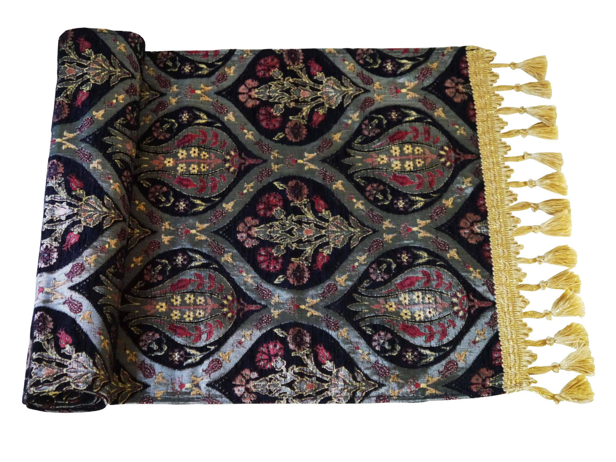 Turkish Table Runner Tulip Carnation Black