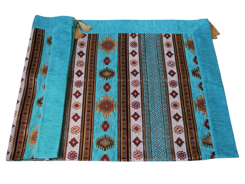 Turkish tablecloth aztec turquoise white
