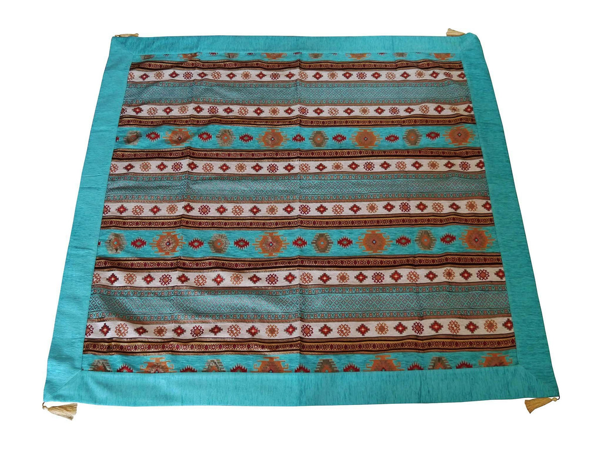 Turkish Tablecloth Aztec Turquoise White