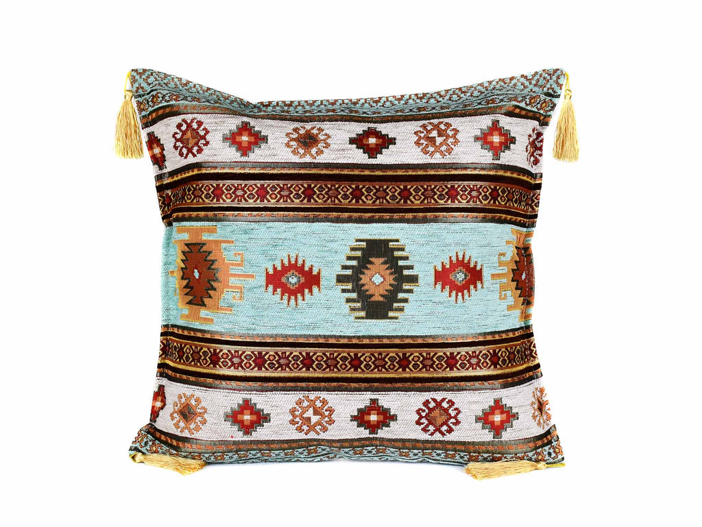 turkish cushion cover aztec aqua white