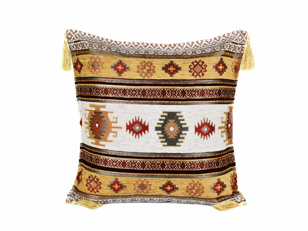 turkish cushion cover aztec golden brown white