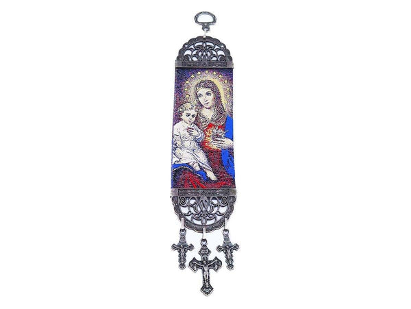 Christian Tapestry of the Sacred Hearts of Madonna and Child.