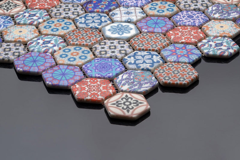 Azura Multicoloured Hexagon Mosaic Tile Mosaic Tile Sydney Grand Bazaar 