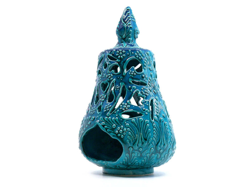 Turkish Ceramic Candle Holder Long Turquoise Green Side