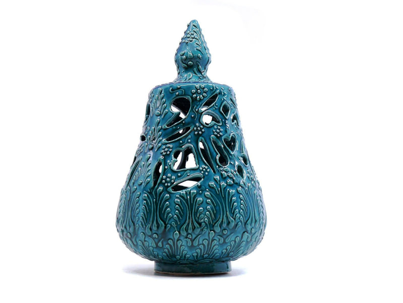 Turkish Ceramic Candle Holder Long Turquoise Green Back