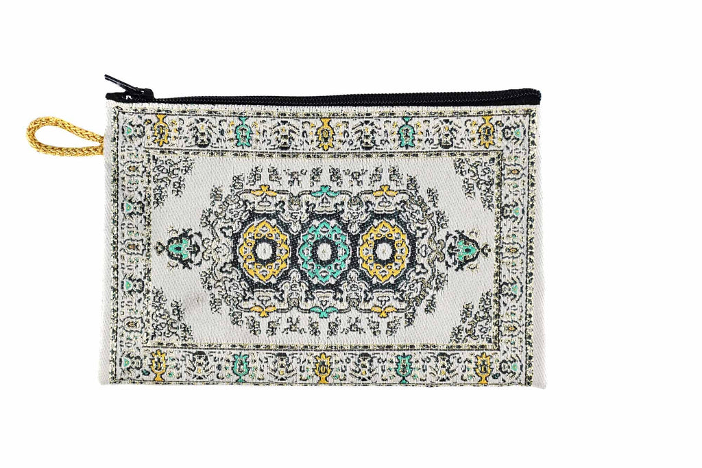 Coin Pouch Carpet Pattern Cream White Textile Sydney Grand Bazaar 