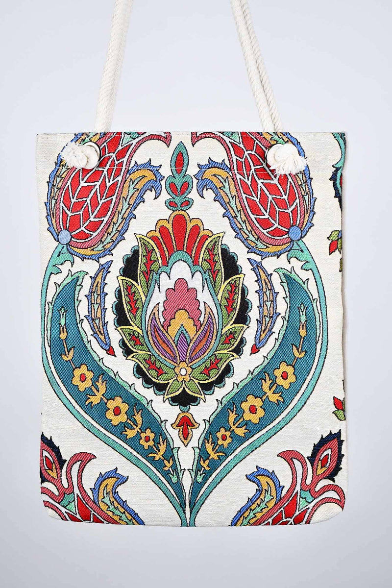 Cotton Tote Bag Multicoloured Tulip Design 2