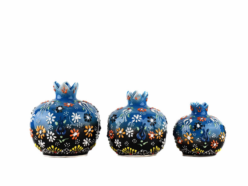 Decorative Pomegranate Vase Set of 3 Dantel Blue Black 1 Ceramic Sydney Grand Bazaar 